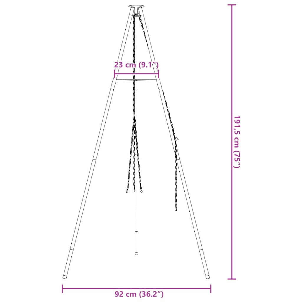 Lagerfeuer Stativ Schwarz 92 x 92 x 151,5 cm Stahl
