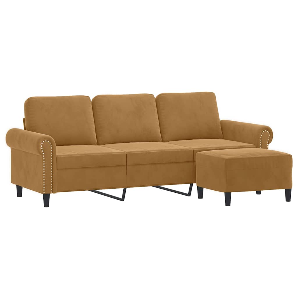 3-Sitzer-Sofa mit Hocker Hellgrau 180 cm Samt