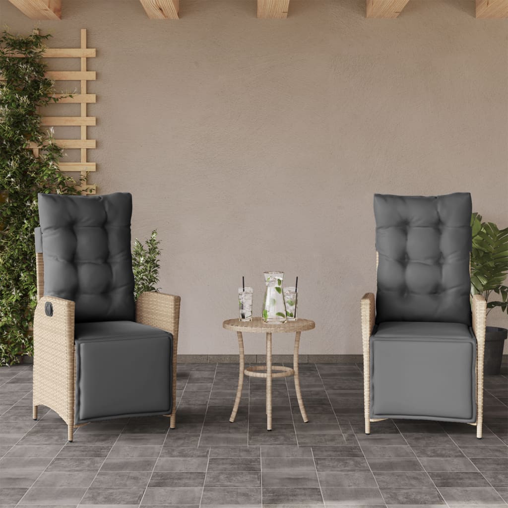 Gartensessel Verstellbar mit Kissen Schwarz Poly Rattan