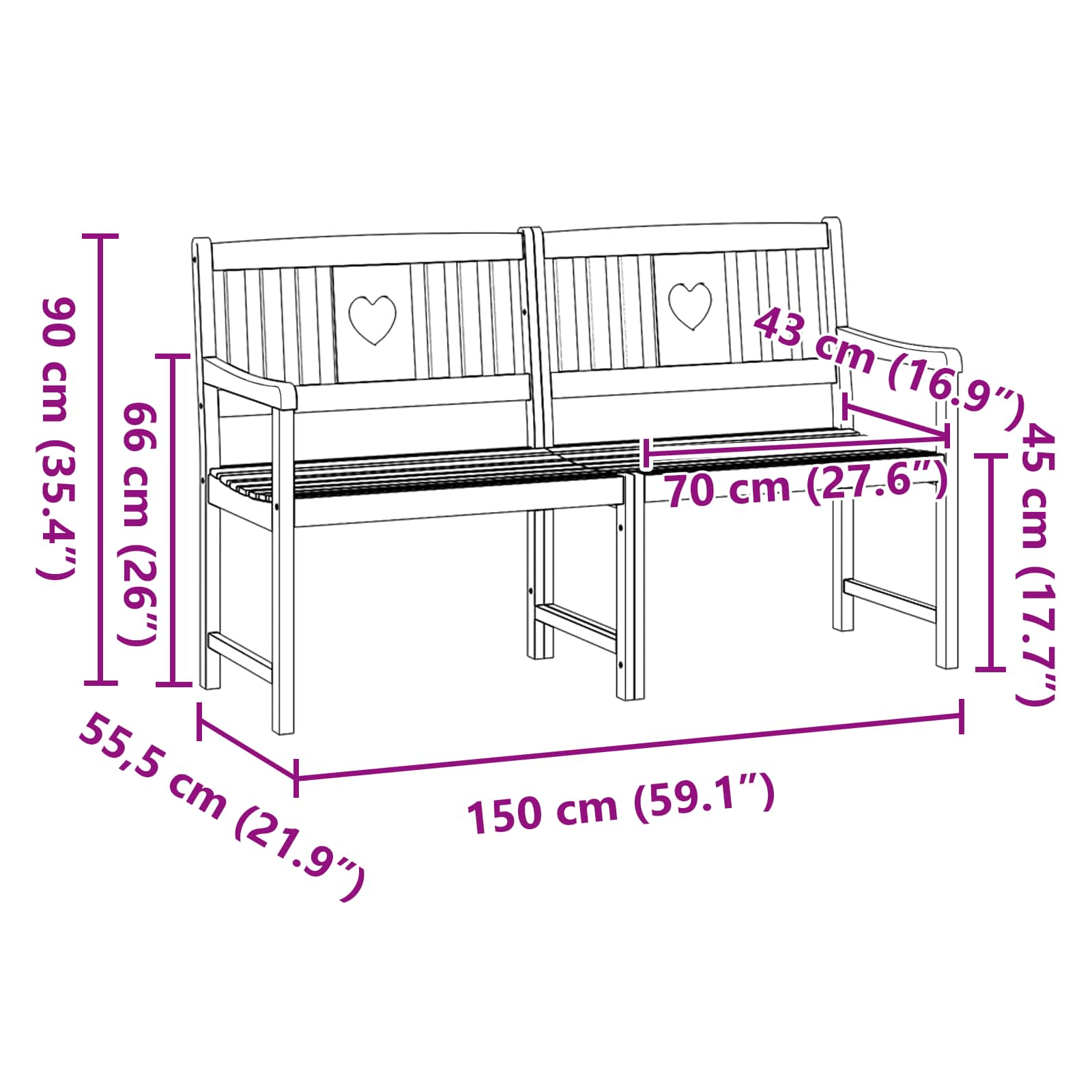 Bank Outdoor Natur 110 x 56 x 90 cm Massivholz Akazie