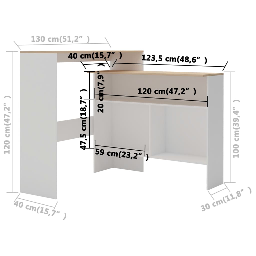 Bartisch mit 2 Tischplatten Weiß 130x40x120 cm