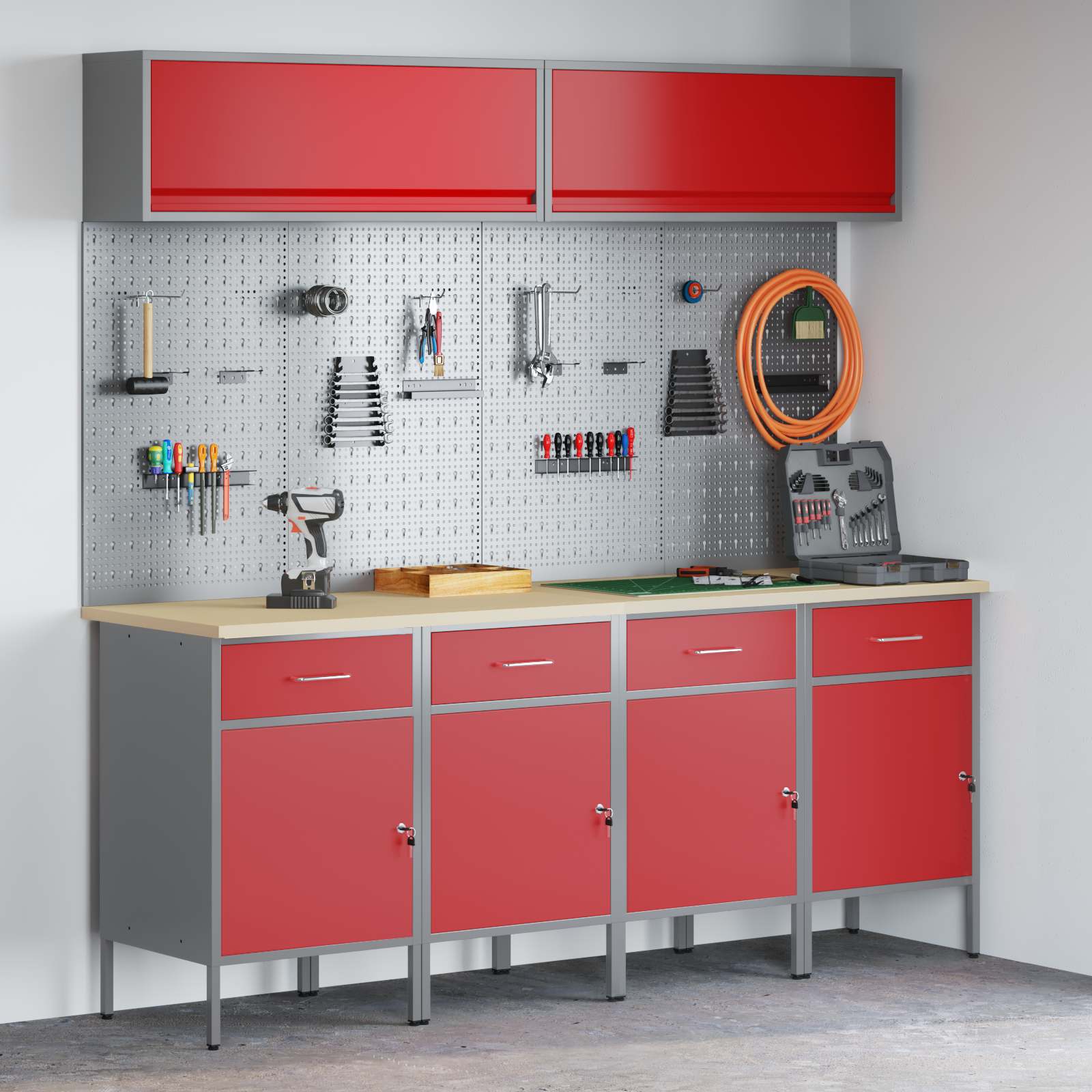Arbeitsschrankset mit Schubladen mit Regal 8 pcs Grau