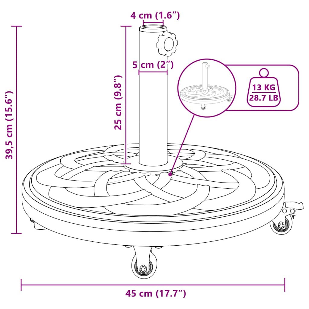 Sonnenschirmständer für Ø38/48 mm Mast 12 kg Rund