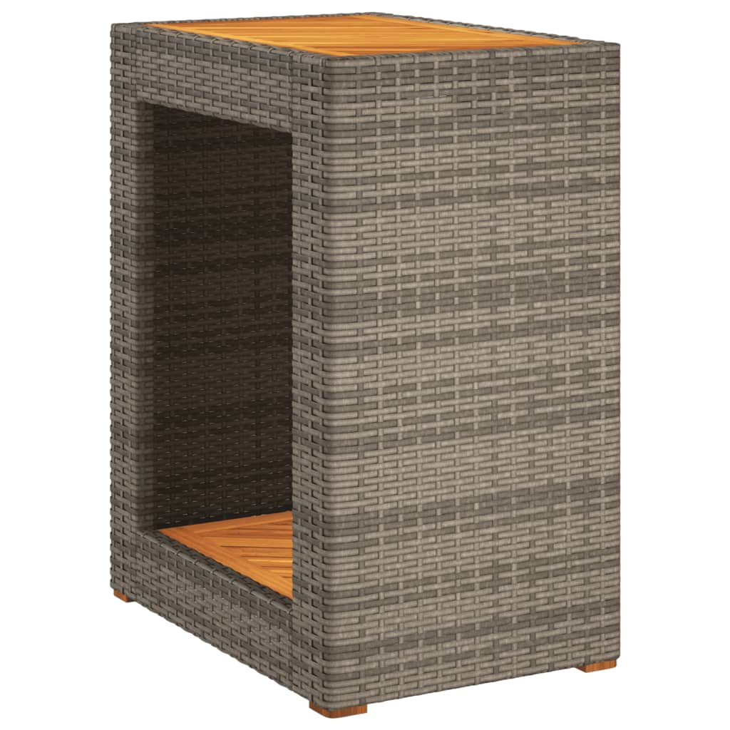 Garten-Beistelltisch mit Holzplatte Schwarz Poly Rattan