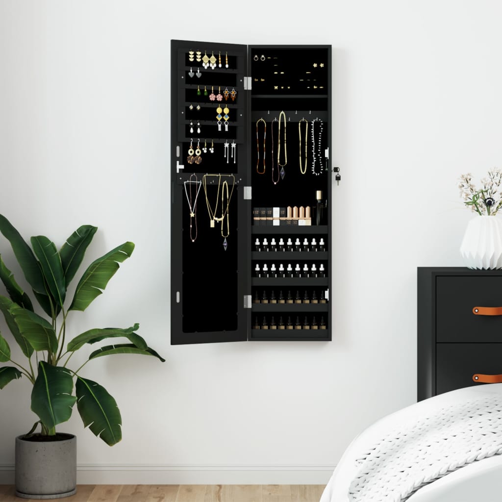 Schmuckschrank mit Spiegel Wandmontage Weiß 30x8,5x106 cm