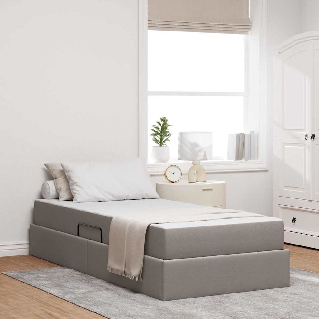 Aufbewahrungsbett mit Matratze Hellgrau 90 x 190 cm Polyester