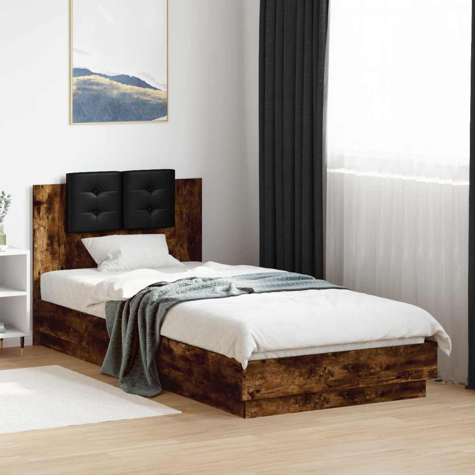 Bettgestell mit Kopfteil Grau Sonoma 180x200 cm Holzwerkstoff