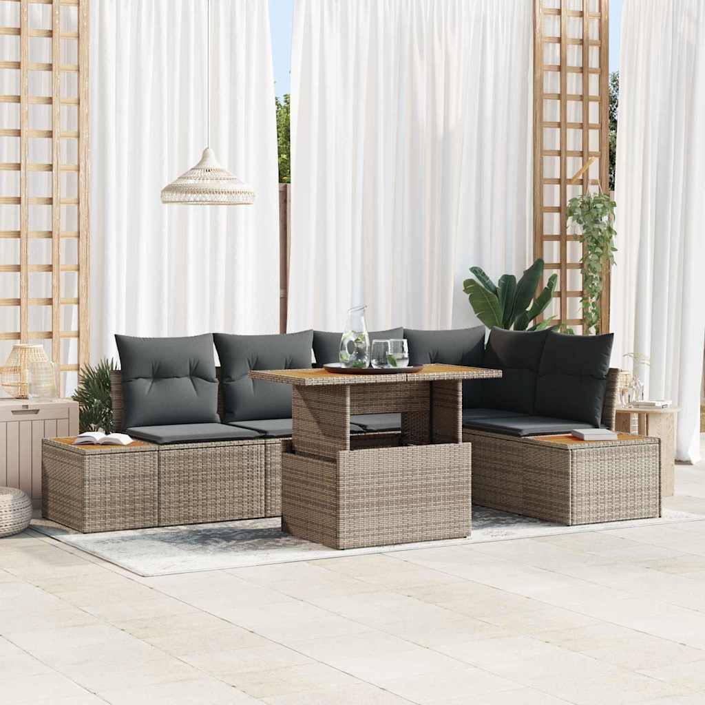 Garten Essgruppe mit Kissen 6 pcs Schwarz und Beige