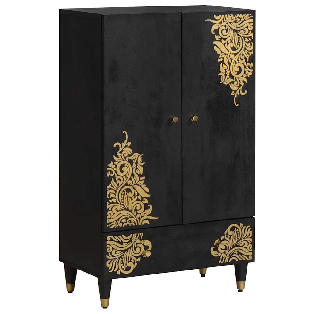 Highboard Grau und Gold 60 x 33 x 100 cm Massivholz Mango