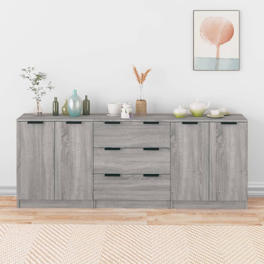 3-tlg. Sideboards Weiß Holzwerkstoff