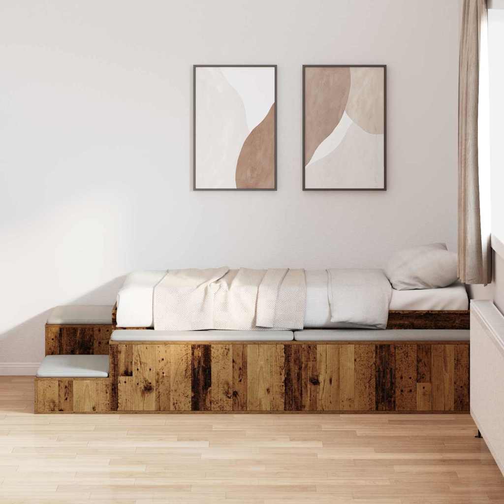 Aufbewahrungsbettgestell mit Speicher Weiß 80 cm Holzwerkstoff