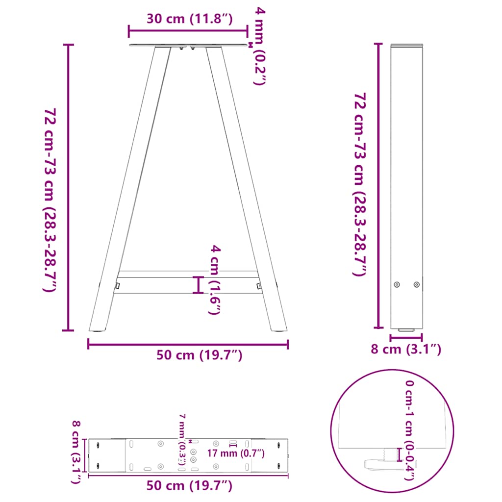 Couchtischbeine A-Form 2 Stk. 30x(30-31) cm Stahl