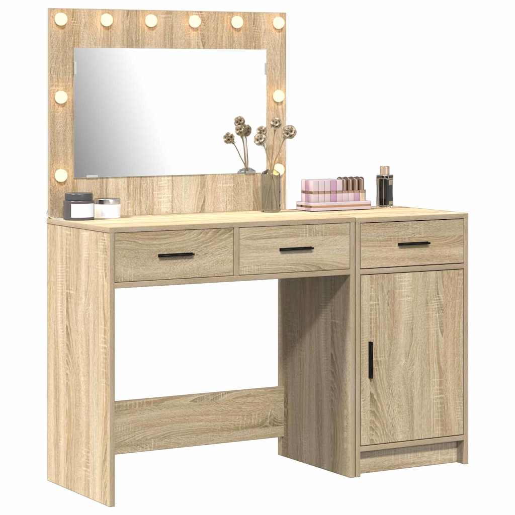 Schminktisch mit Spiegelbeleuchtung 2 pcs Weiß Holzwerkstoff