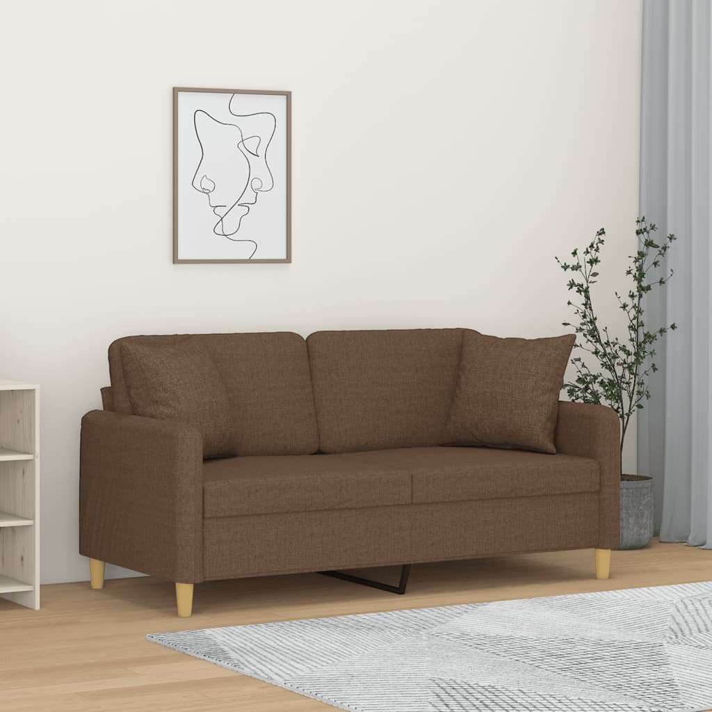 2-Sitzer-Sofa mit Zierkissen Braun 120 cm Stoff