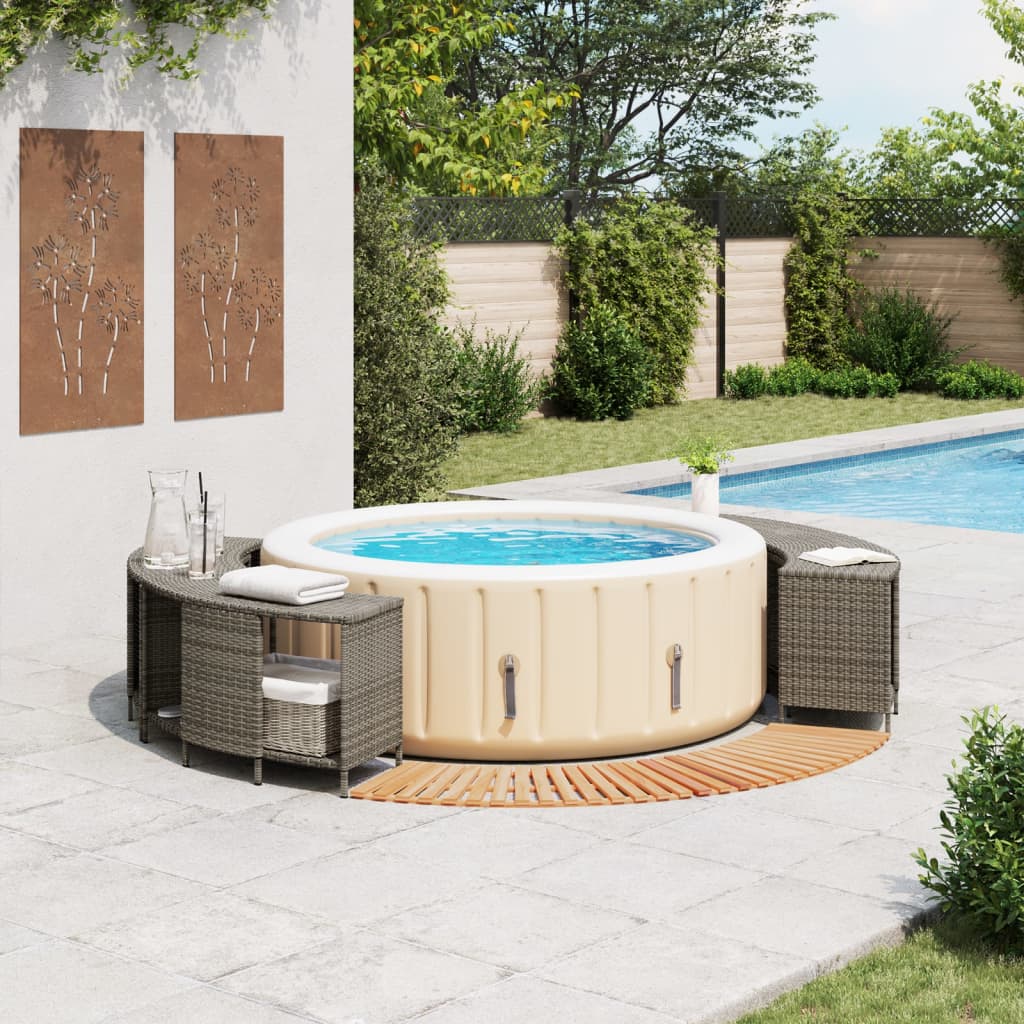 Whirlpool-Umrandung Schwarz Poly-Rattan und Massivholz Akazie