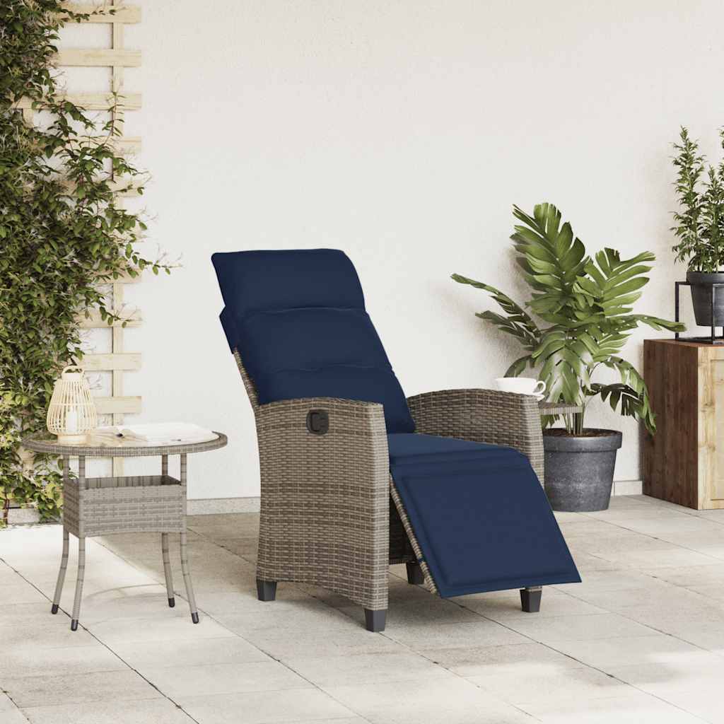 Gartensessel mit Beistelltisch Verstellbar Schwarz Poly Rattan