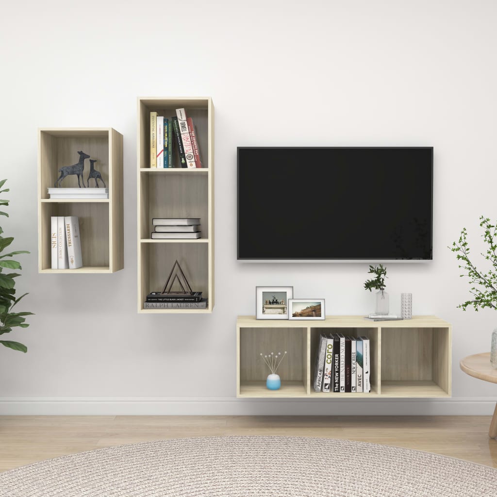 3-tlg. TV-Schrank-Set Weiß Holzwerkstoff