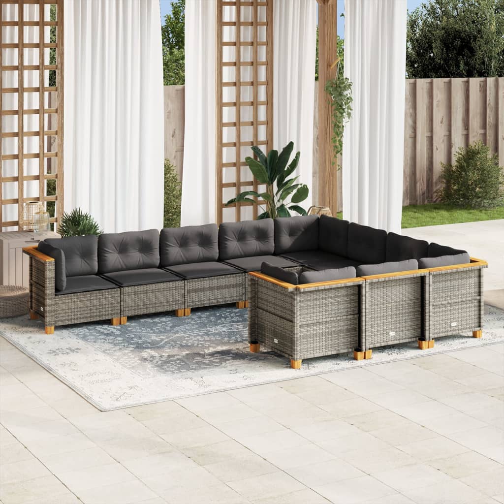 10-tlg. Garten-Sofagarnitur mit Kissen Beige Poly Rattan