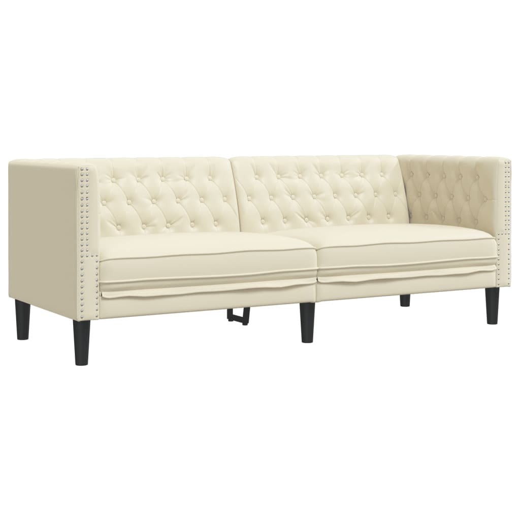 3-tlg. Chesterfield-Sofa-Set Schwarz Kunstleder