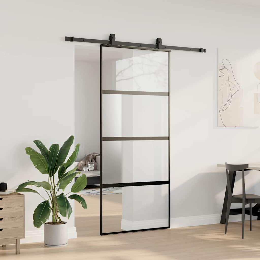 Schiebetür mit Beschlag Schwarz 76x205 cm Hartglas