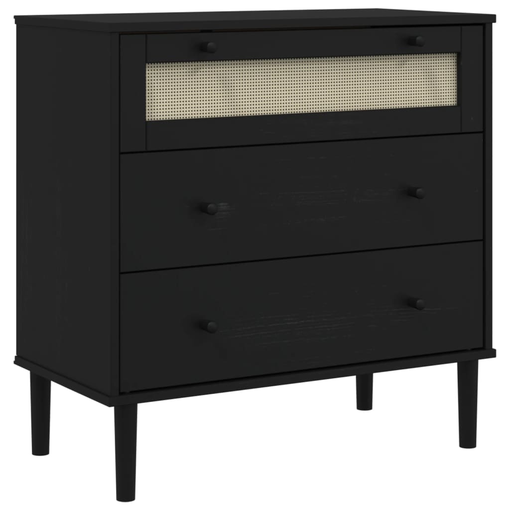 Schubladenkommode SENJA Rattan-Look Braun 80x40x80 Kiefernholz