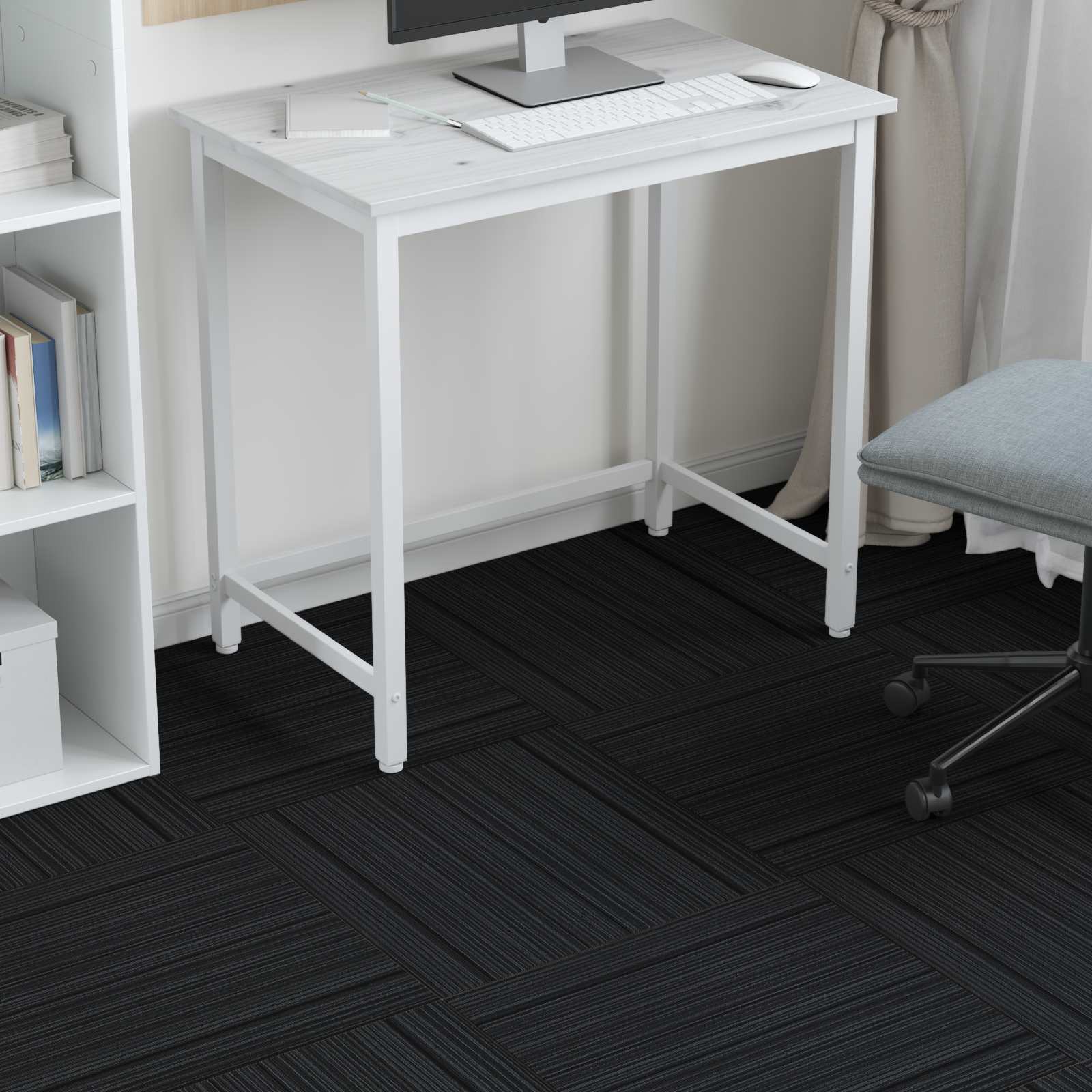 Teppichfliese Hellgrau mit Streifen 50 x 50 cm 4 pcs