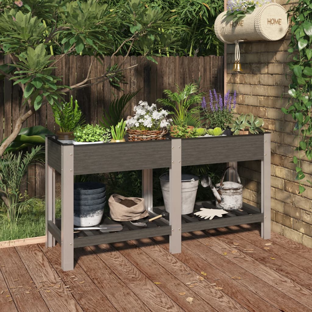 Garten-Hochbeet mit Ablage 50x50x90 cm WPC Grau