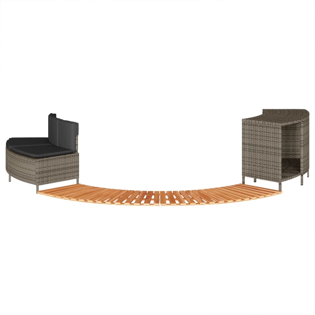 Whirlpool-Umrandung Schwarz Poly-Rattan und Massivholz Akazie