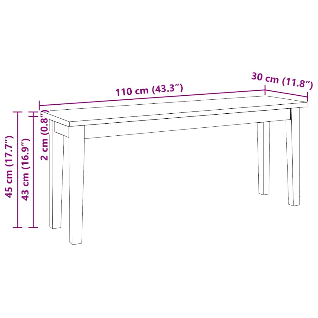 Bank 110 cm Braun Massivholz Gummibaum