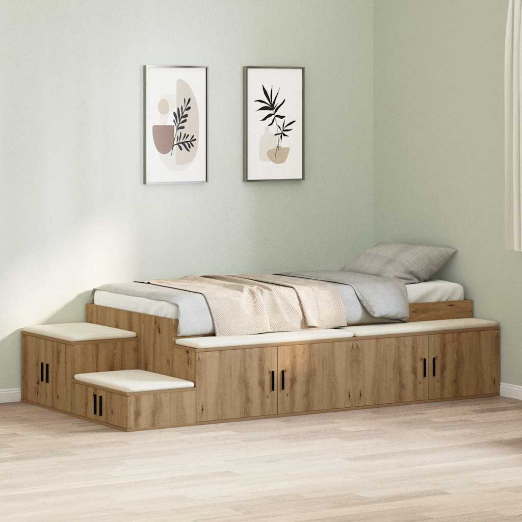Aufbewahrungsbettgestell mit Speicher Weiß 80 cm Holzwerkstoff
