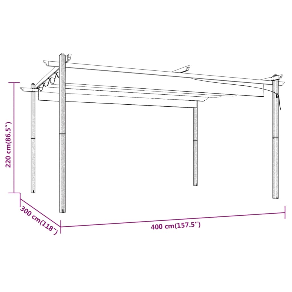 Pavillon mit Ausziehbarem Dach 3x3 m Creme