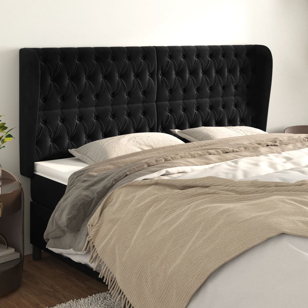 Kopfteil mit Ohren Dunkelblau 93x23x78/88 cm Samt