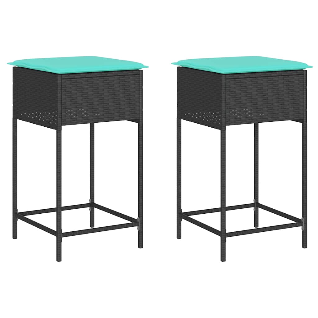Garten-Barhocker mit Kissen 2 Stk. Grau Poly Rattan