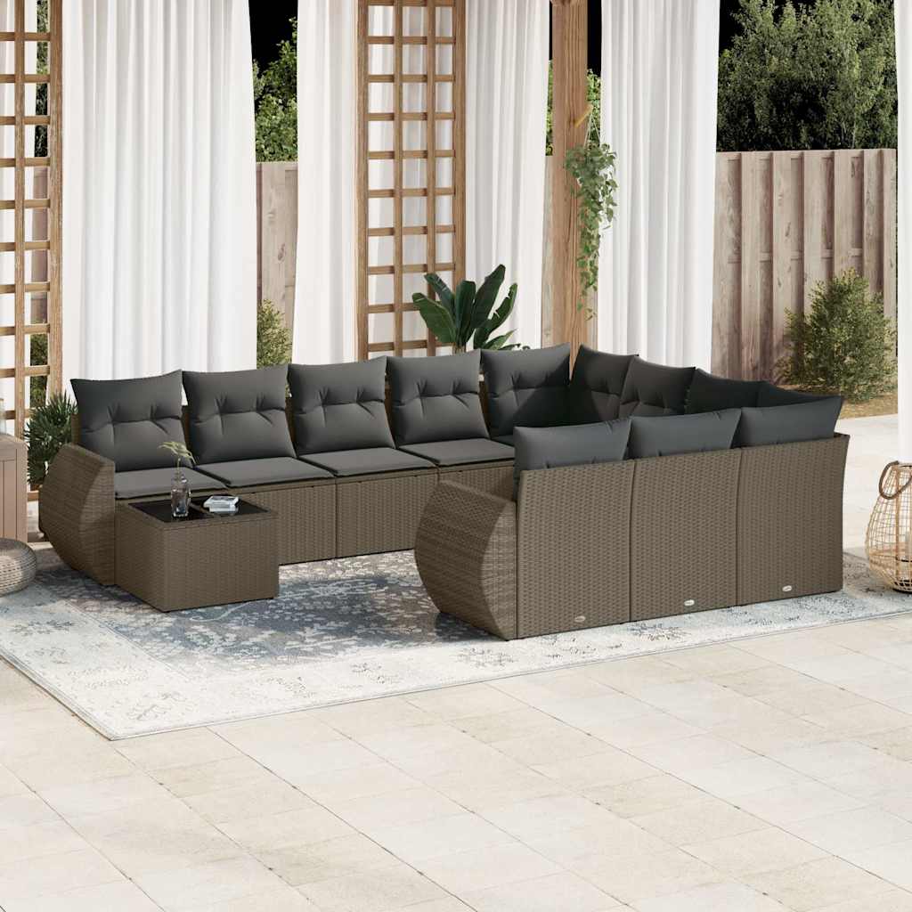 11-tlg. Garten-Sofagarnitur mit Kissen Schwarz Poly Rattan