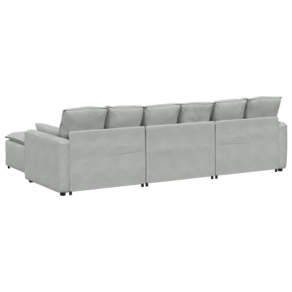 Modulares Sofa mit Fußhocker und Kissen Blau