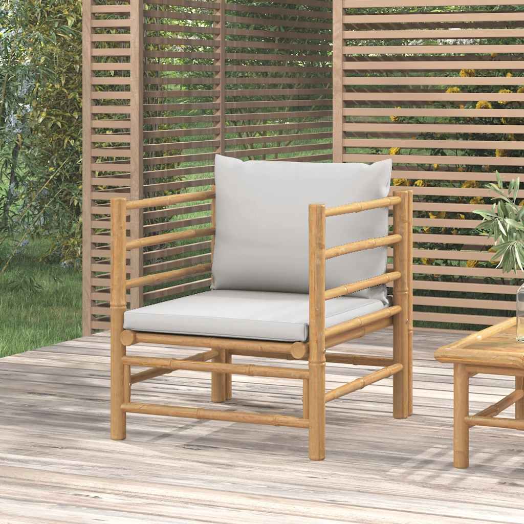 3-tlg. Garten-Lounge-Set mit Hellgrauen Kissen Bambus