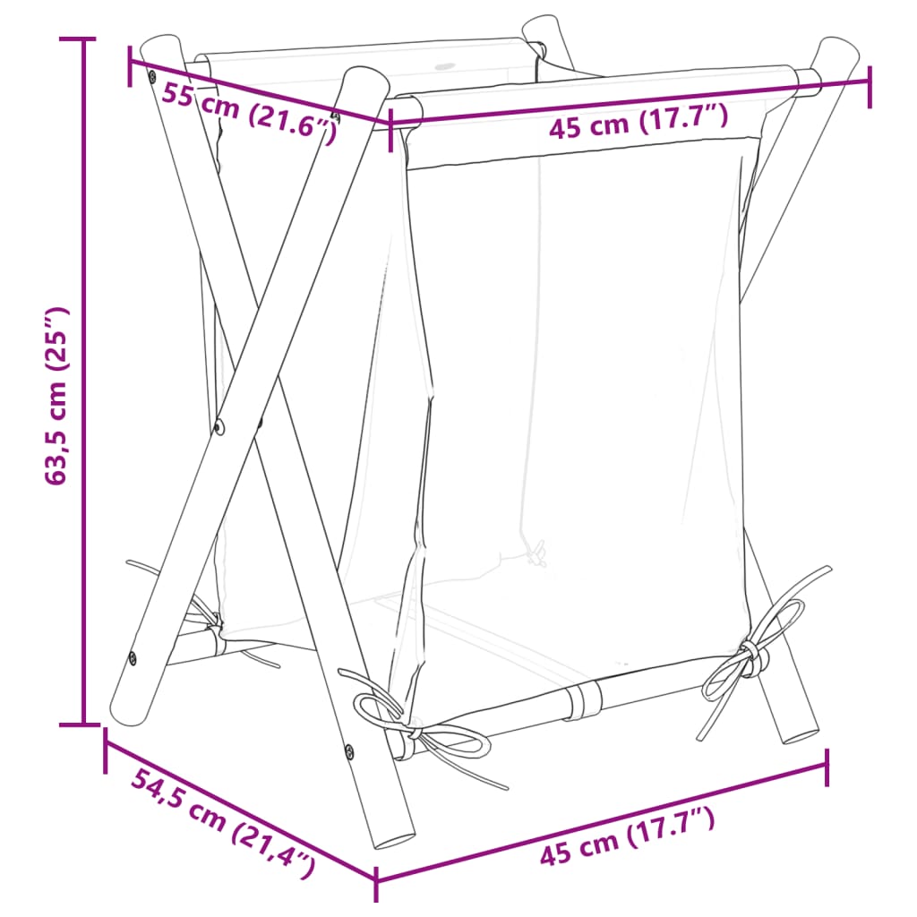 Wäschekorb Cremeweiß 41,5x36x63,5 cm Bambus