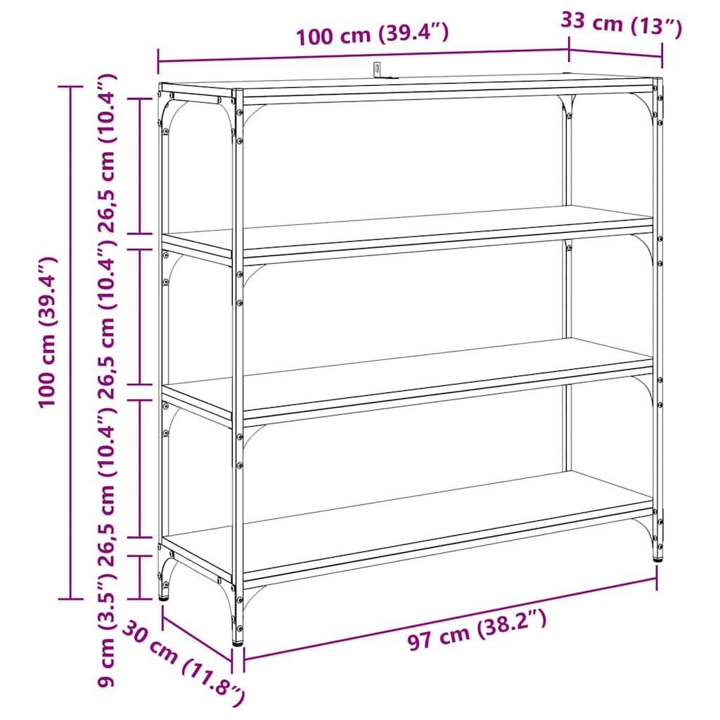 Bücherregal Schwarz 40x33x70,5 cm Holzwerkstoff und Stahl