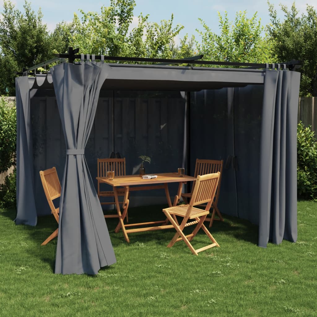 Pavillon mit Vorhängen Creme 3x3 m Stahl
