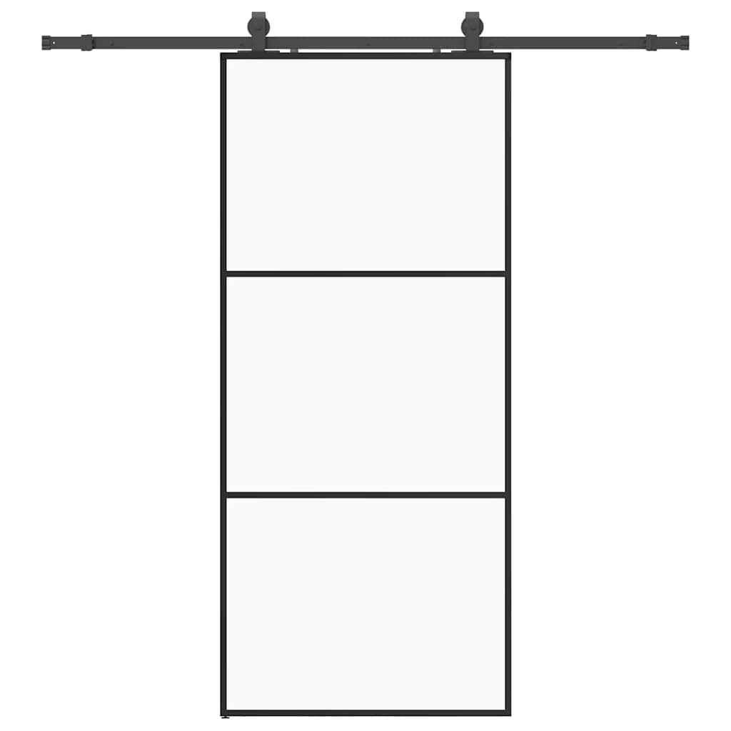 Schiebetür mit Beschlag Schwarz 76x205 cm ESG-Glas