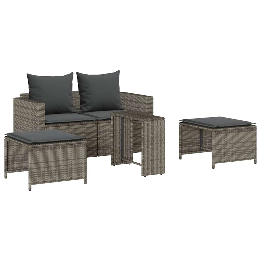 5-tlg. Garten-Sofagarnitur Kissen Stapelbar Schwarz Poly Rattan