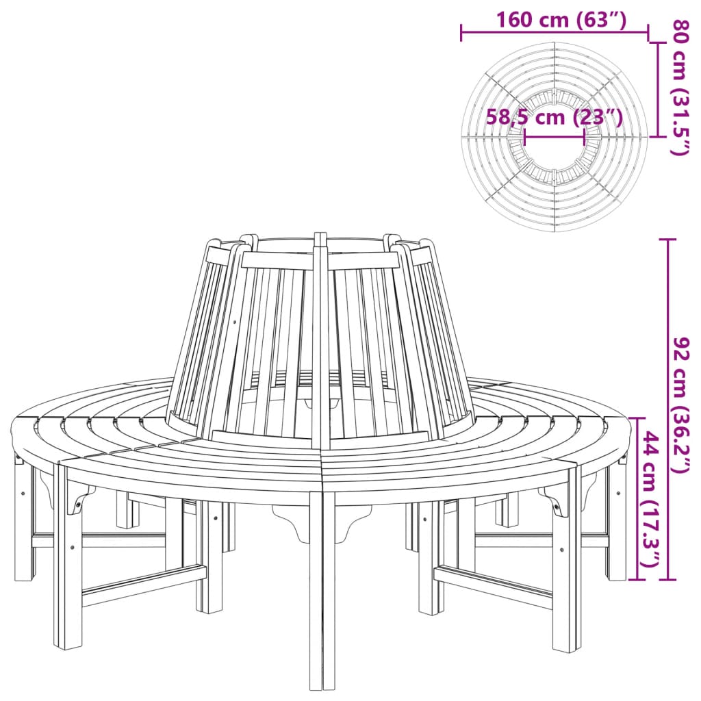 Baumbank Rund Ø208 cm Massivholz Eukalyptus