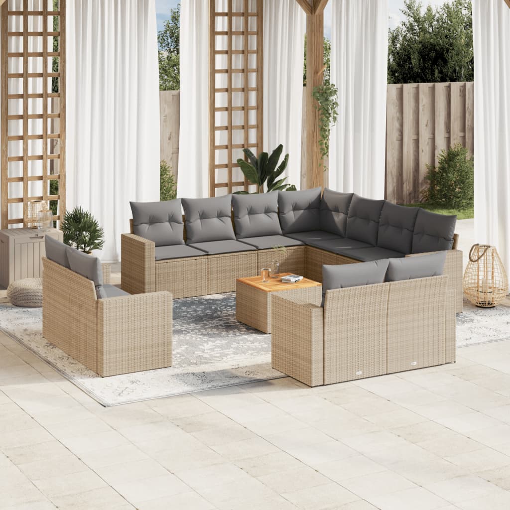 12-tlg. Garten-Sofagarnitur mit Kissen Schwarz Poly Rattan