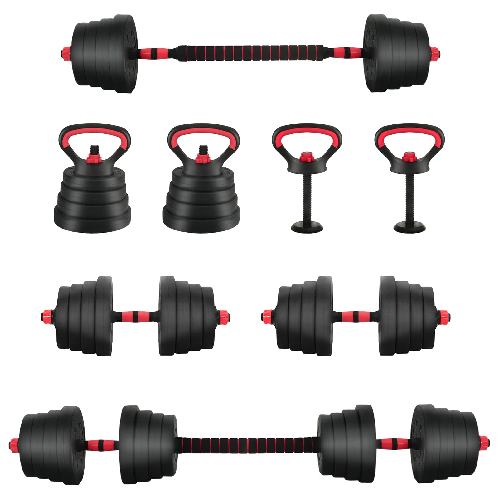 2-in-1 Hantelset 40kg Schwarz und Rot Zement und Eisensand
