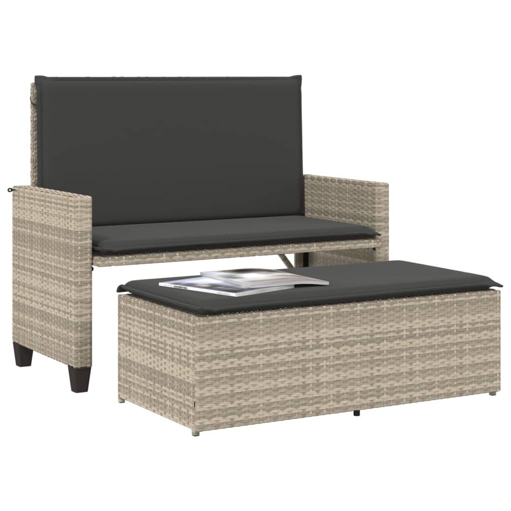 Gartenbank mit Kissen und Hocker Schwarz Poly Rattan