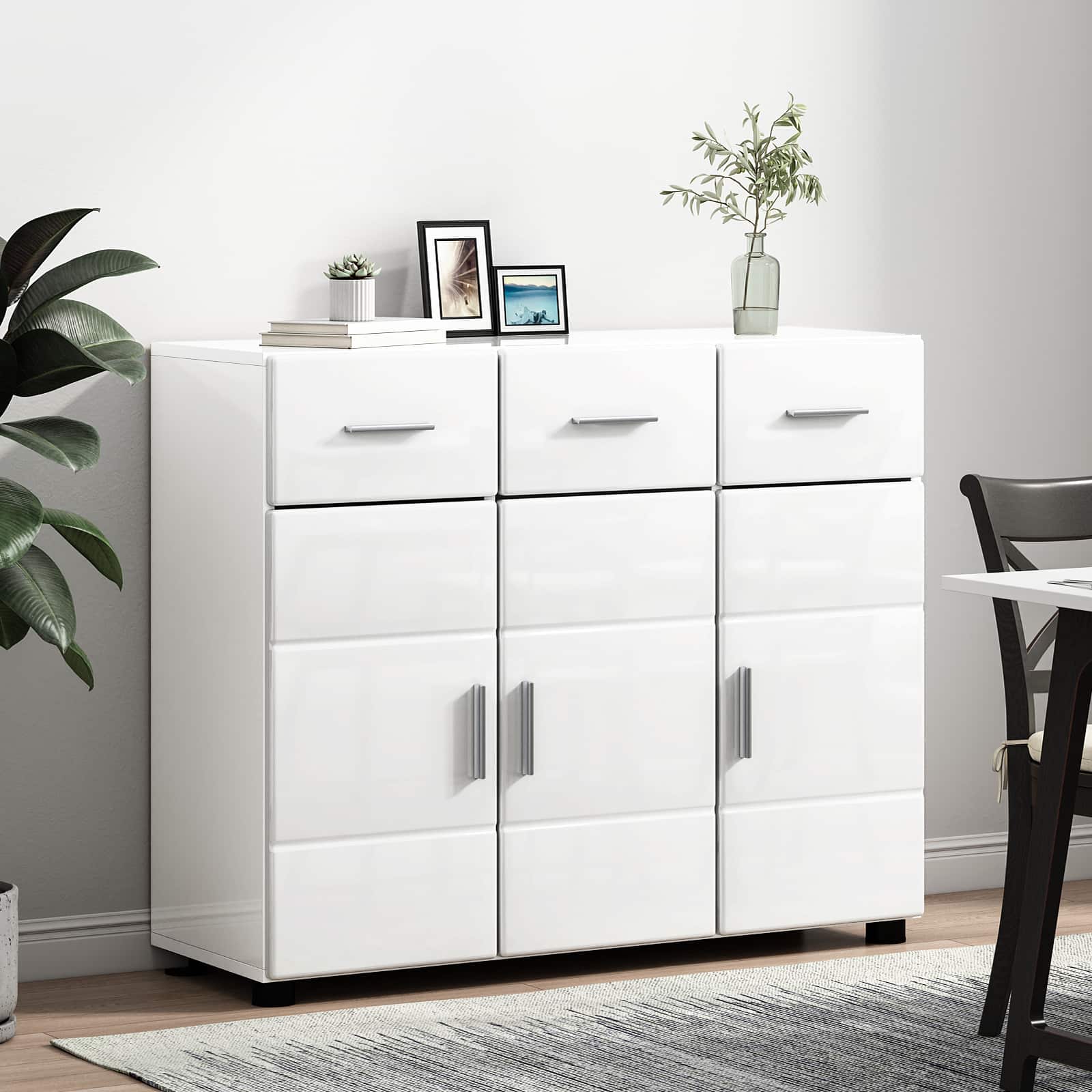 Highboard mit Regal FLORIN Weiß 60 x 35 x 182 cm Holzwerkstoff