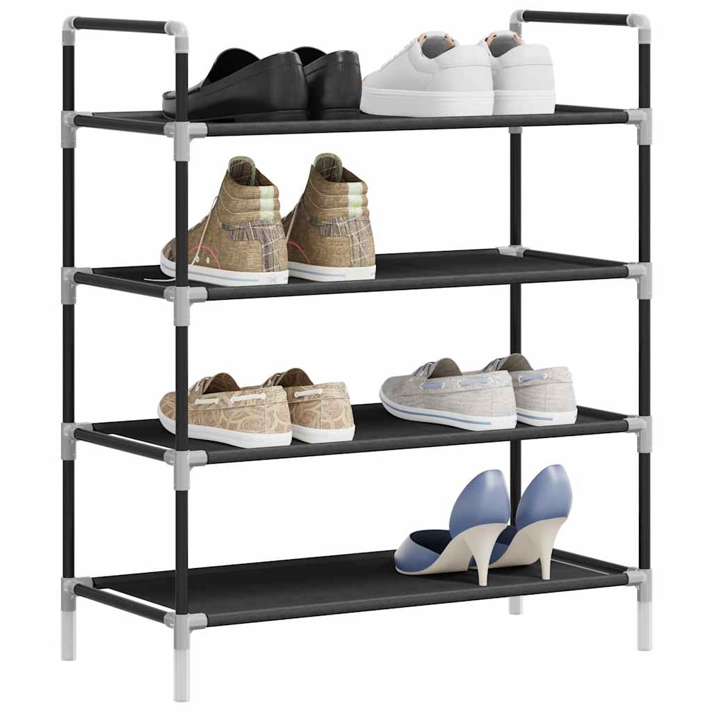 Schuhregal mit 8 Ablagen Metall und Vliesstoff Schwarz