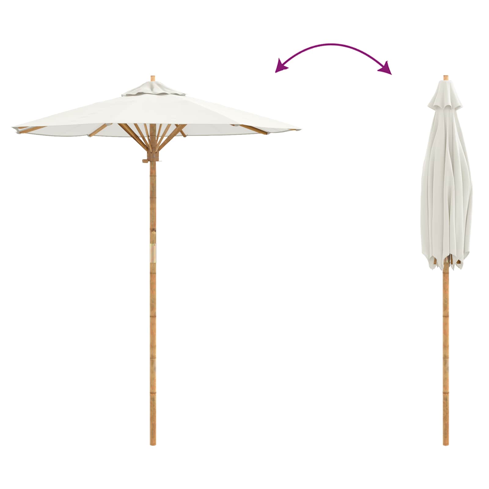 Garten-Sonnenschirm Cremeweiß Ø 150 x 210 cm Bambus