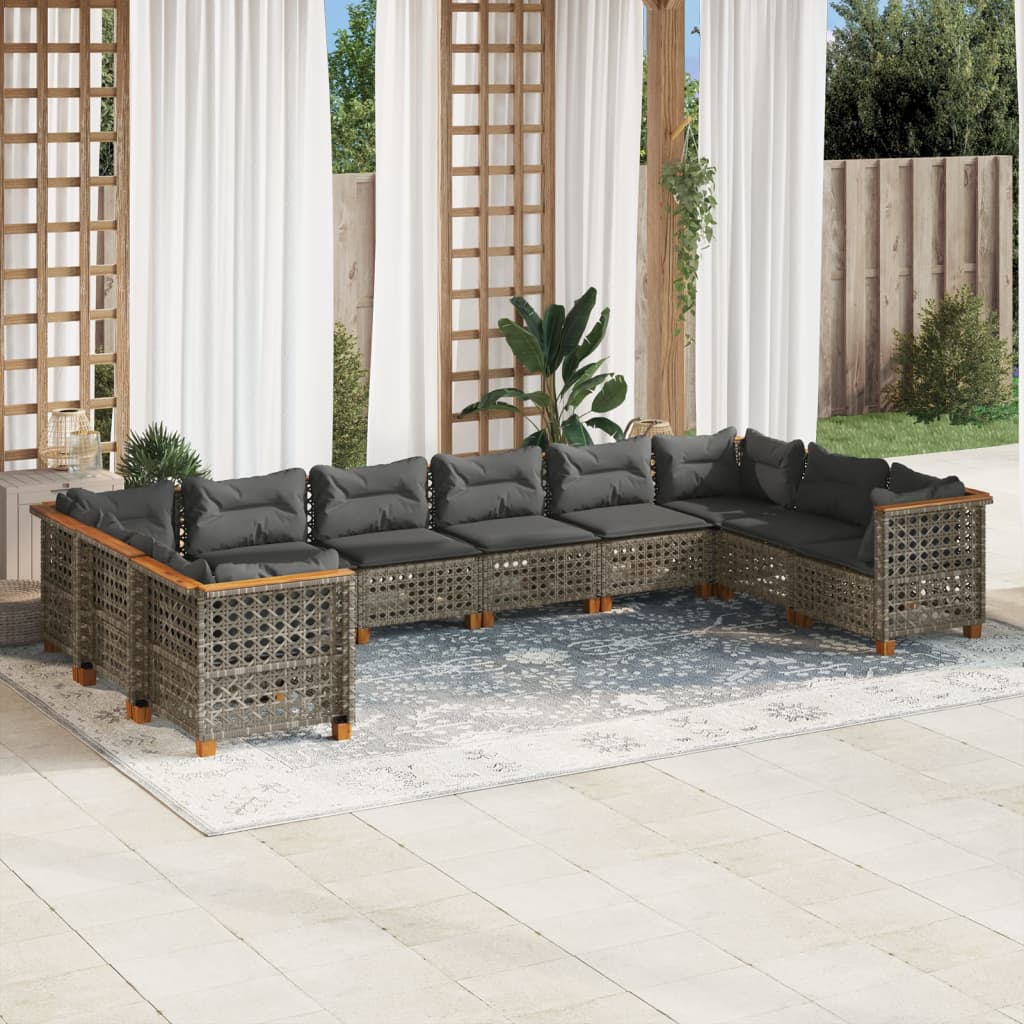 10-tlg. Garten-Sofagarnitur mit Kissen Beige Poly Rattan