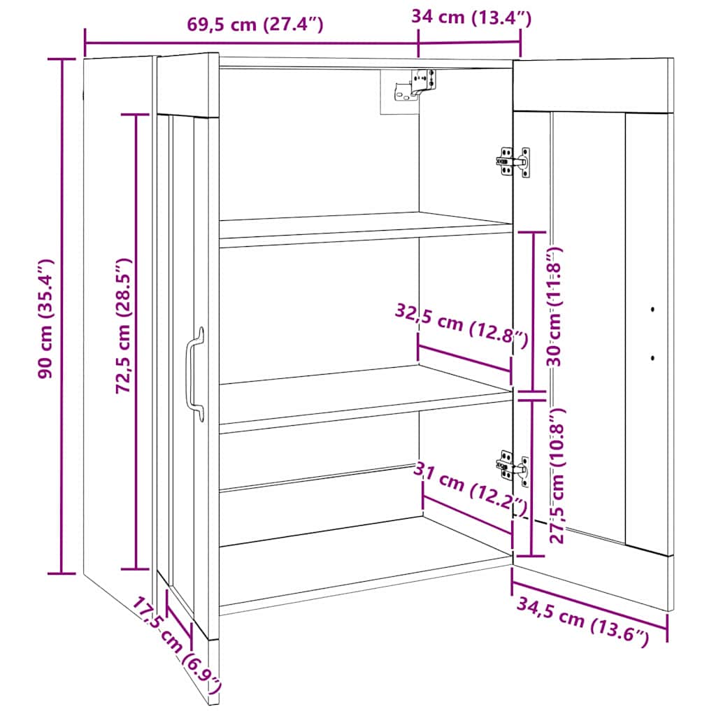 Hängeschrank Weiß 69,5x34x90 cm